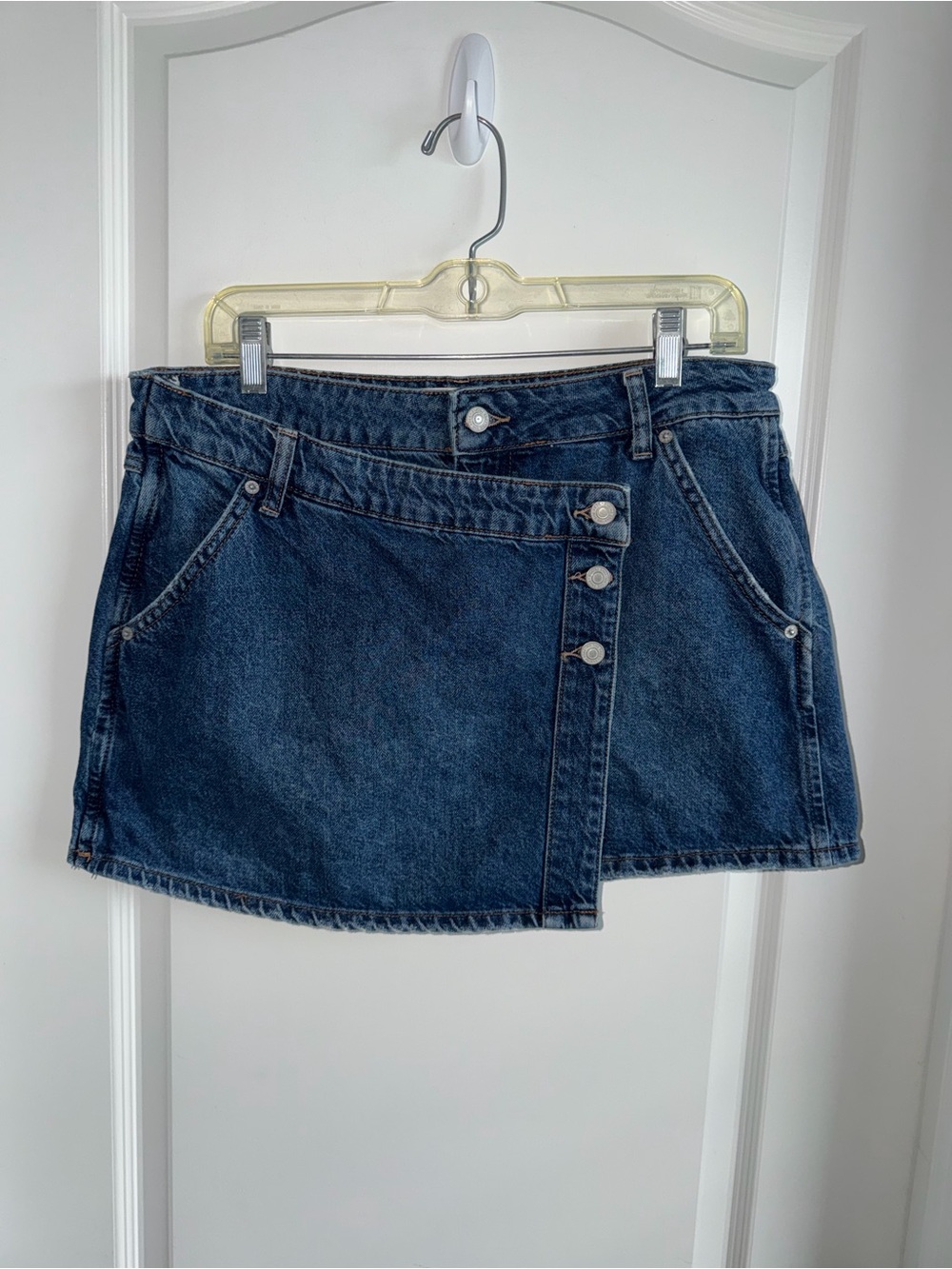 Free People We The Free Wynne Denim Skirt Skort Size 30 Blue Button Front Y2K